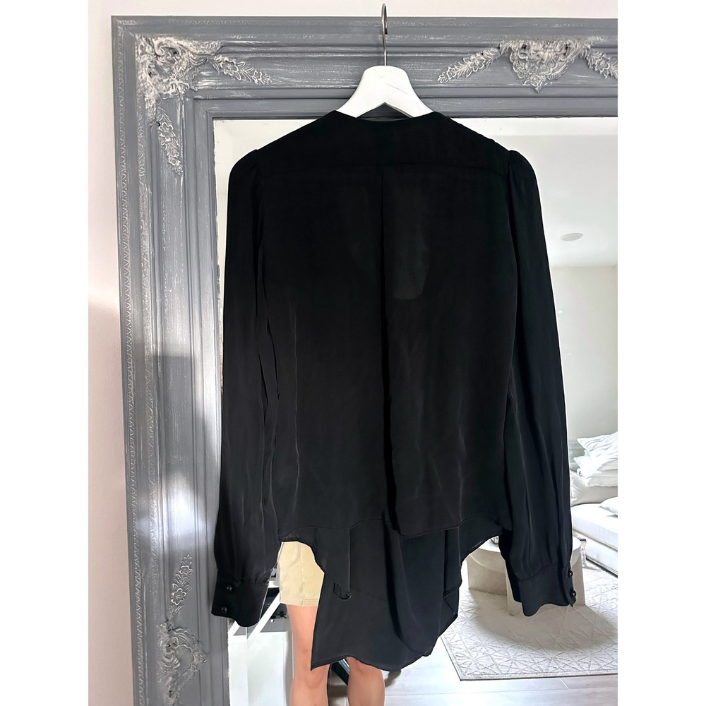 Georgie 100% Silk Black Draped Wrap Front Long Sleeve Lagenlook Blouse Top M - Picture 4 of 6